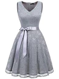 Ivnis Women S Short Bridesmaid Dress V Neck Vintage Floral Lace Swing Cocktail Dress Grey Women Lace Dress Short Bridesmaid Dresses Lace Dress