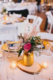 See more ideas about mason jar flowers, wedding centerpieces, wedding flowers. Weddings Flower Arrangements Gold Mason Jar Www Weddingchicks Flowers Tn Leading Flowers Magazine Daily Beautiful Flowers For All Occasions