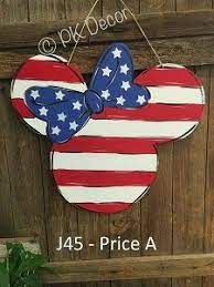 J45 Minnie Mouse Patriotic Door Hanger Disney July 4 Door Hanger Labor Day Memorial Day Disney Patri Patriotic Door Hanger Mickey Craft Patriotic Sign