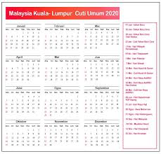 Kalendar 2020 senarai cuti umum malaysia dan cuti sekolah. Kuala Lumpur Cuti Umum Kalendar 2020