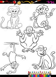 Download this adorable dog printable to delight your child. Coloring Book Or Page Cartoon Illustration Of Black And White Funny Monkeys And Apes Primate Animals Characters Set For Children Royalty Free Cliparts Vectors And Stock Illustration Image 31719112