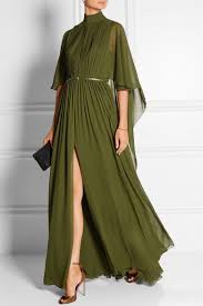 Vert Kaki Robe Longue Du Soir En Mousseline De Soie A Effet Cape Elie Saab Fashion Dresses Chiffon Gown Evening Dresses