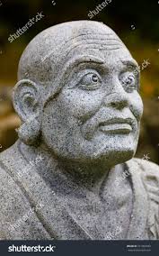 Granite Statue Monk Big Eyes Outside Stock Photo 721003993