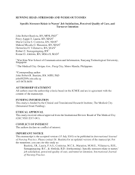 Pdf Specific Stressors Relate To Nurses Job Satisfaction Perceived Quality Of Care And Turnover Intention
