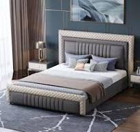 Set Furnitur Kamar Tidur Mewah Tempat Tidur King Size Kulit Hotel dengan  Kasur Berlapis Ganda