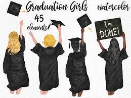 Graduation Clipart Graduating Girls Watercolor Etsy In 2021 Graduation Clip Art Graduation Girl Graduation Clipart