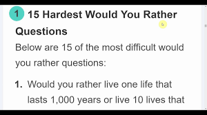Hard would you rather questions. Answering The Hardest Would You Rather Questions Youtube