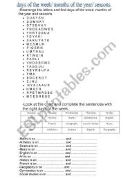 On this page, you can calculate simple interest (si) given principal, interest rate and time duration in days, months or years. Days Weeks And Seasons Esl Worksheet By Darderm