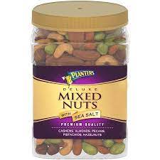 Planters Deluxe Mixed Nuts With Cashews Almonds Pecans Pistachios Hazelnuts Sea Salt 2 13 Lb Container Walmart Com In 2021 Mixed Nuts Planters Nuts Hazelnut