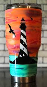 Lighthouse Sunset Sky Marbled 30 Oz Stainless Steel Tumbler Custom Tumbler Cups Tumbler Designs Custom Tumblers