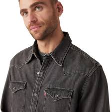Levis Western Shirt Black Levi's 857450000 Mens Barstow Classic Western  Denim Snap Shirt