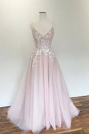 Light Pink V Neck Tulle Applique Long Prom Dress Pink Evening Dress Dresstby