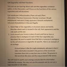 Select view plant cell, and click sample. Cell Organelles And Their Functions This Unit We Are Chegg Com