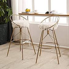 Amazon Com Aklaus Swivel Bar Stools Gold Bar Chairs Set Of 2 Counter Stools White Faux Fur Counter Height Bar Stools Gold Bar Stools Counter Stools With Backs