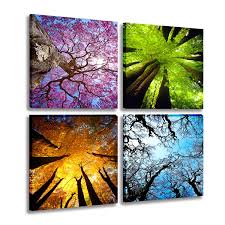 Make your own four seasons handprint tree with the easy step by step fingerprint art tree tutorial! Mesese Art 4 Panels Canvas Wall Art Spring Summer Autumn Winter Four Seasons Landscape Color Tree Painting Picture Prints Modern Giclee Artwork Stretched And Framed For Living Room Home Decoration Buy Online