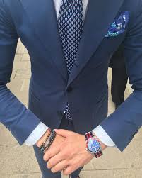Patterned Tie Pocket Square Paired With Cotton Suit Suit And Tie Navy Blue Tie Tie And Pocket Square