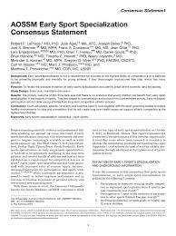 Events giving directory internal resources search. Pdf Aossm Early Sport Specialization Consensus Statement