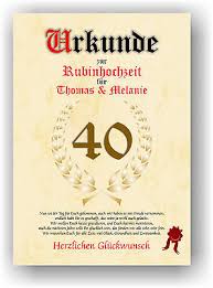 Habt ihr euch damals schon gedacht, dass ihr's so viele jahr macht? Rubinhochzeit Urkunde Zum 40 Hochzeitstag Geschenkidee Rubin Hochzeit Neu Ebay