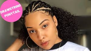 Divide the hair into two parts and then braid them and attach the curly weave at the ends. Super Cute 10 Curly Drawstring Ponytail Style Cornrows And Puffs Youtube