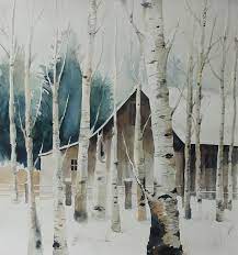 Large Scale Hand Painted Birch Tree Oil Painting Landscape Painting Decorative Wall Painting Art In 2021 Watercolor Trees Watercolor Water Winter Watercolor
