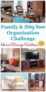 To help with organization, label your baskets with attractive tags so you can easily find what you need. Organizing Living Room Family Room Challenge