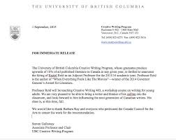 In each letter you will directly connect your past experience and transferable skills to the position with concrete, specific examples that are a more narrative . Press Release Of The Week Ubc S Steven Galloway Hires Raziel Reid Zings Barbara Kay Quill And Quire
