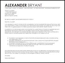 Biomedical Technician Cover Letter Sample Cover Letter Templates Examples