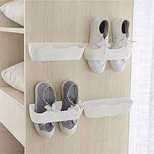 Amazon Com Yocice Wall Mounted Shoes Rack 4pcs With 12pcs Sticky Hanging Strips Plastic Shoes Ho Wall Mounted Shoe Storage Shoe Rack Closet Shoe Storage Rack