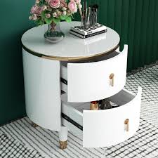 Factory direct modern hotel round night stand white wooden bedroom nightstand bedside table. Moderner Runder Nachttisch In Weiss Mit 2 Schubladen In 2021 Round Nightstand White Nightstand Glass Nightstand