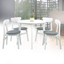 White breakfast nook design by pinterest. Amazon Com Sk New Interiors Dining Room Set Of 4 Yumiko Chairs And Round Dining Table Kitchen Modern Solid Wood W Padded Seat White Color With Light Gray Cushion Table Chair