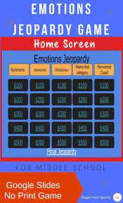 An Interactive Google Slides No Print Emotions Jeopardy Game Jeopardy Categories Include Synonyms Anton Speech And Language School Speech Therapy Emotions