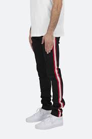 Black And Red Joggers Mens S84 Stretch Track Denim Black Red White Mnml Black Denim Black And Red Denim