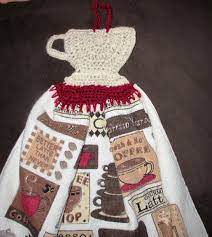 Crochet Coffee Cup Tea Towel Topper Made By Me Crochet Kitchen Towels Crochet Towel Topper Crochet Kitchen