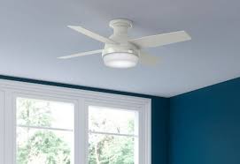 Low profile ceiling fans hugger and flush mount ceiling fans for low ceilings. Hunter 44 Dempsey Low Profile With Light Fresh White Ceiling Fan With Light With Handheld Remote Model 59244 Dan S Fan City C Ceiling Fans Fan Parts Accessories