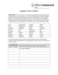 Cognates True Or False 9th 10th Grade Worksheet Cognates Spanish Cognates Worksheets
