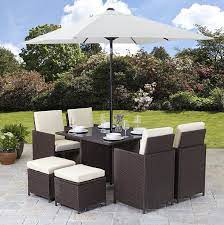Rattan Cube Garden Furniture Set 8 Seater Outdoor Wicker 9pcs With Parasol Brown Garden Furniture Sets Rattan Garden Furniture Rattan Garden Furniture Sets