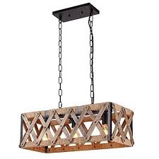 Laluz Wood Kitchen Island Lighting 3 Light Pendant Lighting Chandeliers Amazon Com Wood Chandelier Cage Light Rustic Pendant Lighting