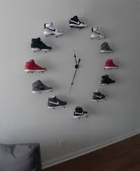 A Client With A Thing For Nike Shoes So We Created A Floor To Ceiling Nike Clock Sneakerhead Room Basketball Room Soccer Room