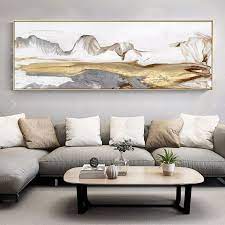 Abstract Print Acrylic Mountain Print On Canvas Art Gold And White Ready To Hang Framed Contemporary Living Room Art Large Wall Art Living Room Living Room Art