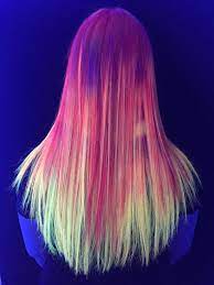 Neon Hair With The Kenra Neons Contest For This One I Ombre D Red Into Orange Into Yellow With Yellow Coontails On The Bottom Neon Hair Dark Hair Hair Looks