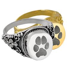 Our products are infused with cremation ash from your dearly departed. Pet Print Cremation Jewelry Round Ring Pawprint