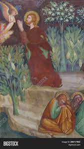 In the synoptics, jesus and his disciples go to the garden gethsemane, where jesus prays to be spared his coming ordeal. Fresco San Gimignano Image Photo Free Trial Bigstock