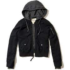 Hollister Hooded Bomber Jacket 40 Liked On Polyvore Featuring Outerwear Jackets Black Hooded Bomber J Flight Bomber Jacket Jackets Hooded Bomber Jacket