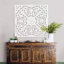 Fetco Zaria White Square Wooden Medallion X7404166 The Home Depot Medallion Wall Art White Wall Medallion Carved Wood Wall Art
