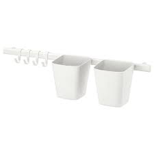 Sunnersta Rail With 4 Hooks And 2 Containers White Ikea In 2020 Kitchen Wall Storage Ikea Kitchen Storage Rack