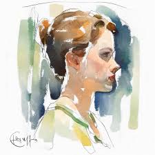 Watercolor portrait of Fren after digital drawing