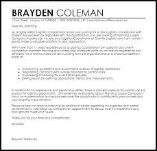 Logistics Coordinator Cover Letter Sample Cover Letter Templates Examples