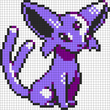 Il ressemble à un petit renard à grandes oreilles avec de grands yeux bien ronds. Espeon Pokemon Sprite Kandi Pattern Pixel Art Pokemon Pokemon Cross Stitch Pixel Art Templates