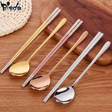In addition, these chopsticks are often made from lacquered wood or bamboo. 1 Pair Korean Chopsticks Spoon Set Reusable Stainless Steel Sushi Long Handle Non Slip Chop Sticks Food Spoon Kit Tools Box Bag Flatware Sets Aliexpress