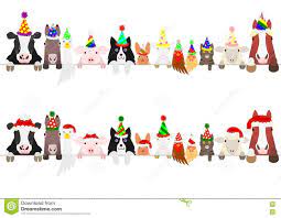 Photo About Cute Farm Animals Border Set With Christmas Hat And Party Hat Illustration Of Christmas Animal Cl Christmas Farm Farm Animals Christmas Yard Art